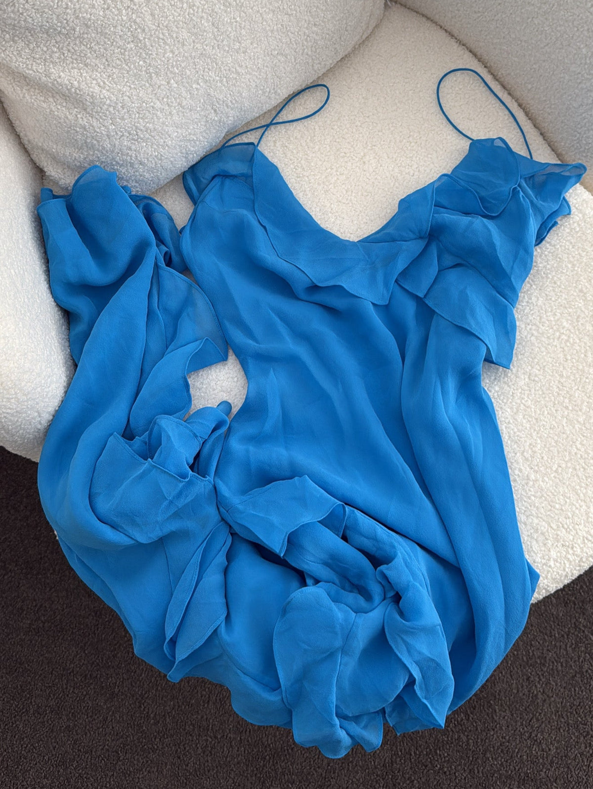 Venroy Silk Ruffle Slip Dress Blue