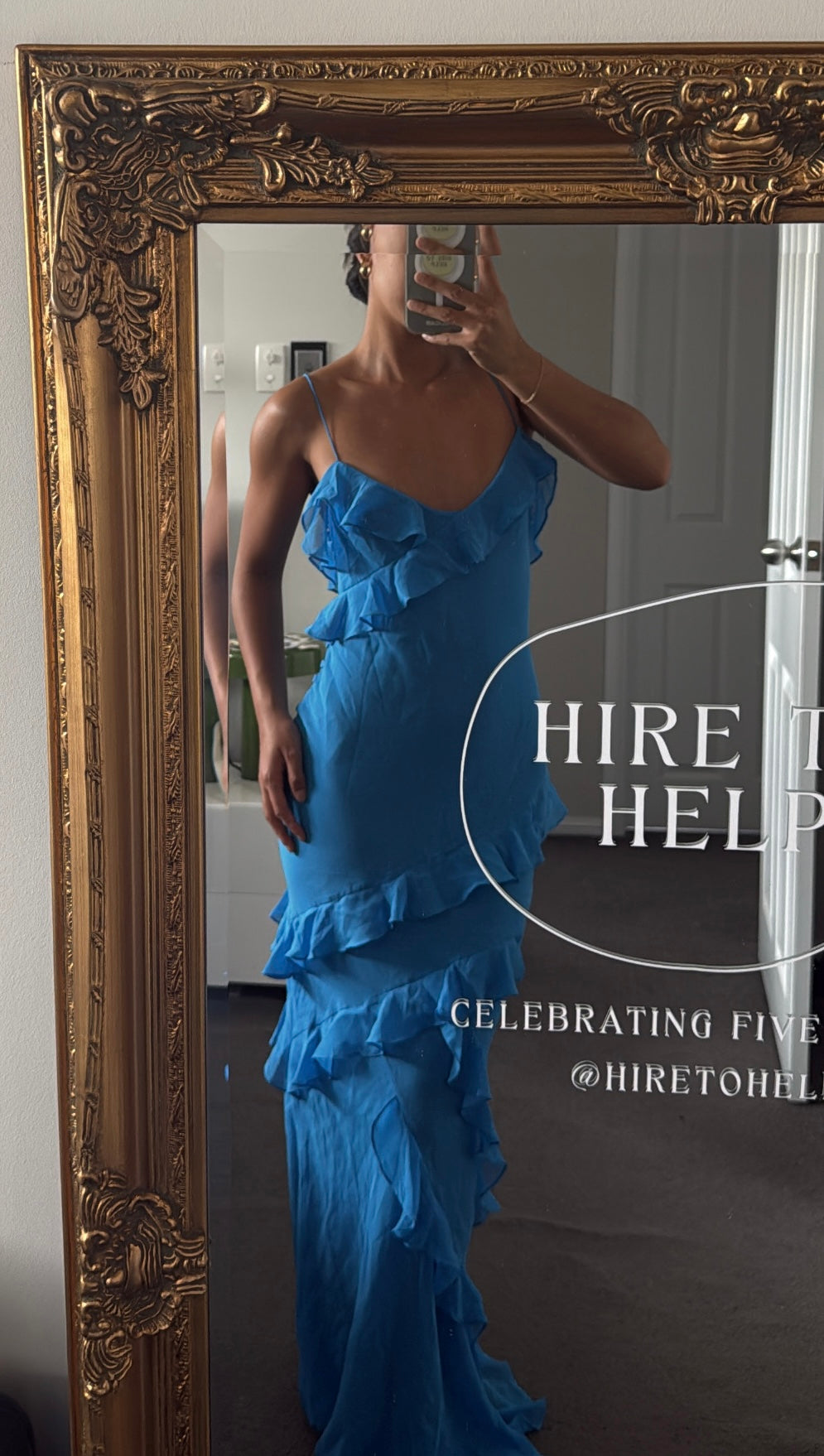 Venroy Silk Ruffle Slip Dress Blue