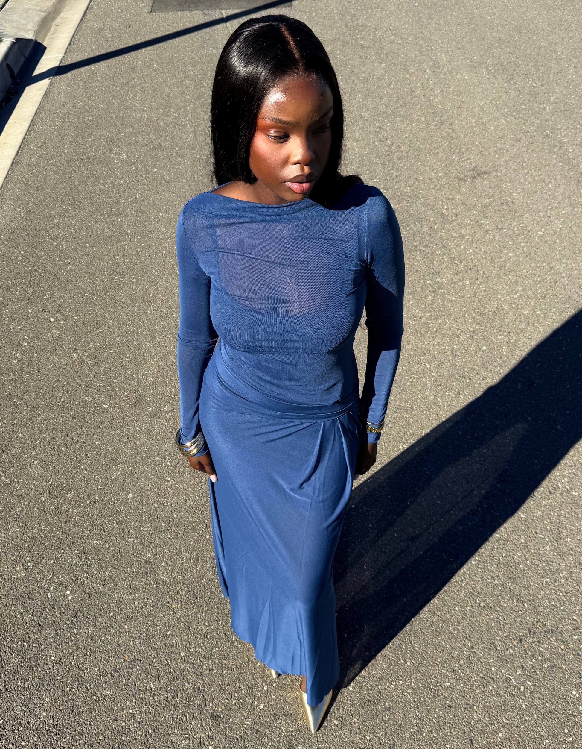 MARABOU LONG SLEEVE MAXI DRESS 