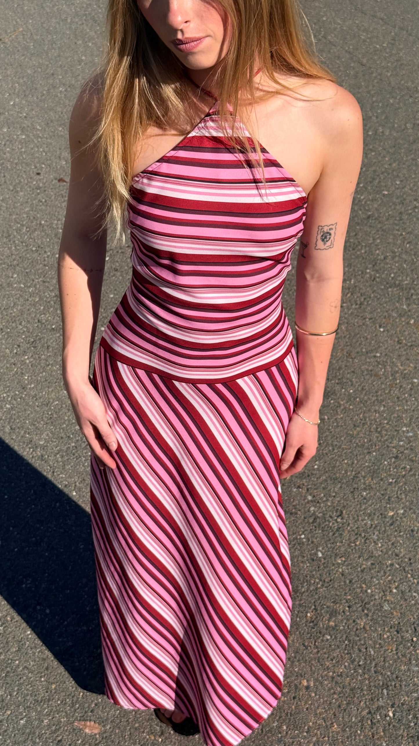 With Harper Lu Halter Maxi Dress Magenta Stripe For Hire