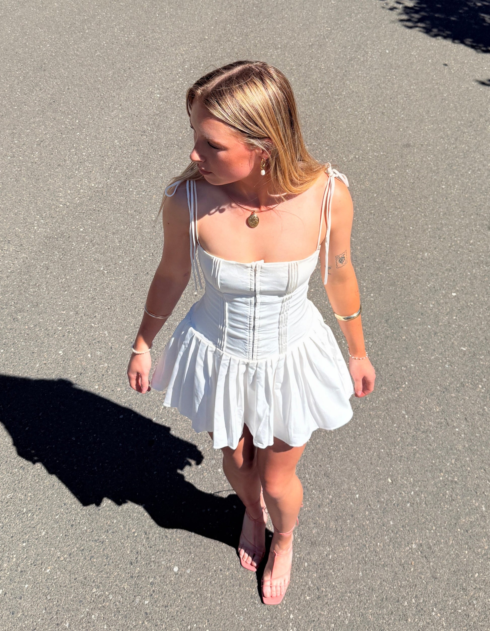 House Of CB Marcy White Pleated Mini Dress