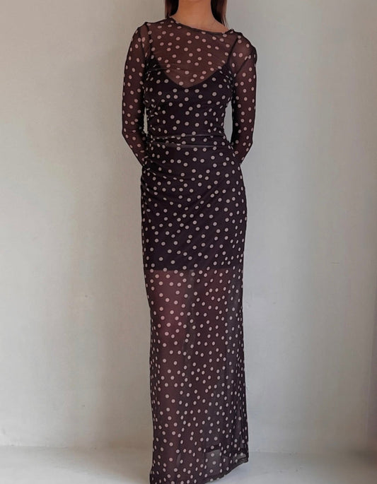 By Nicola Luca Maxi Dress in Chocolate Polka