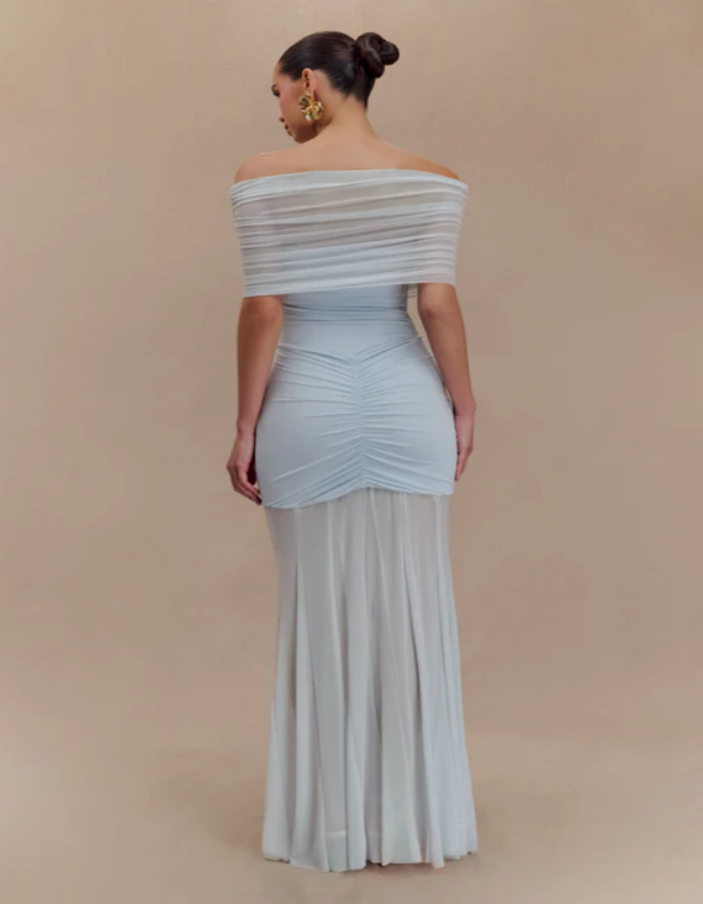 Meshki Caspian Slinky And Mesh Off Shoulder Maxi Dress - Pale Blue