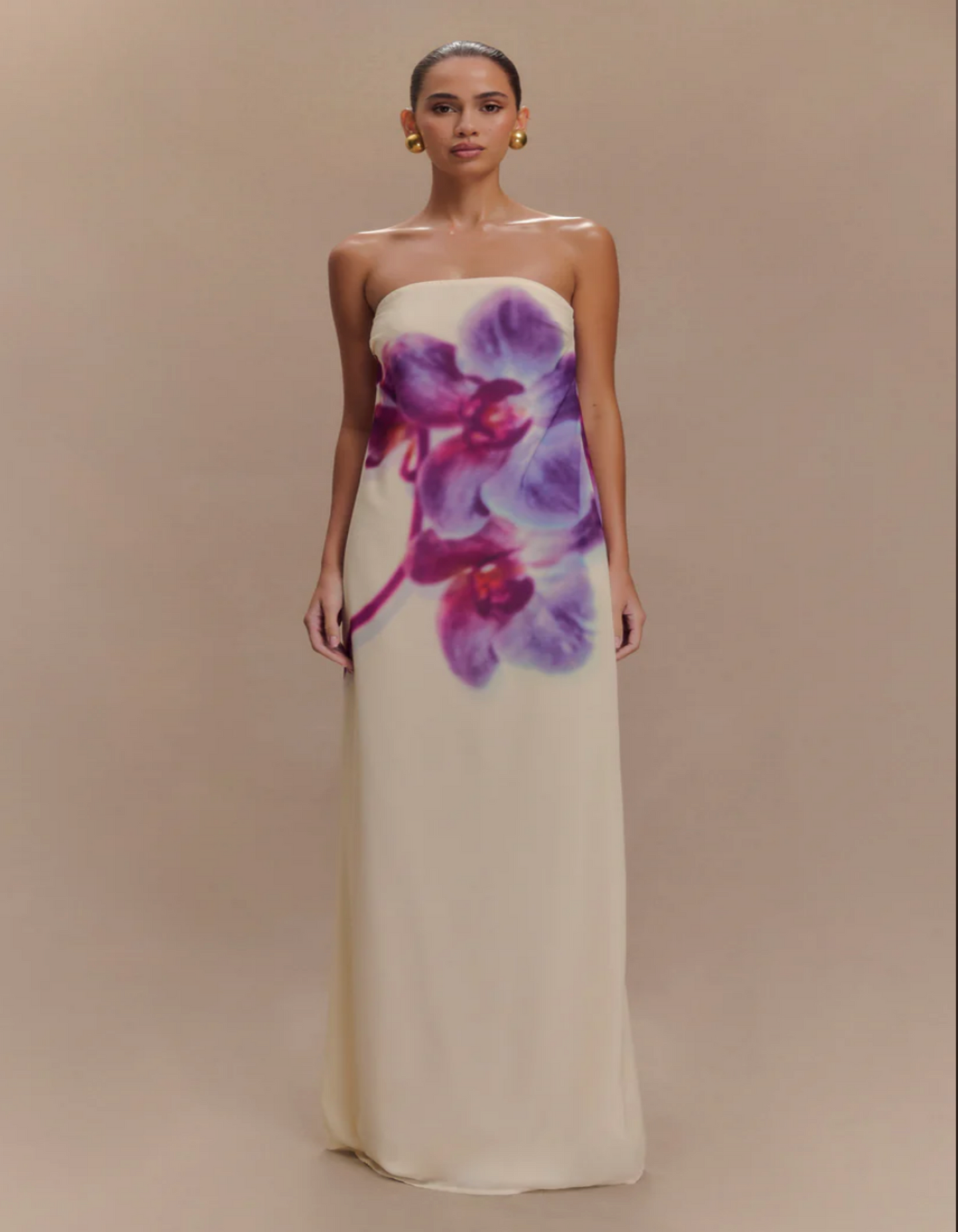 Meshki Amaya Strapless Chiffon Maxi Dress Ivory Koi Orchid