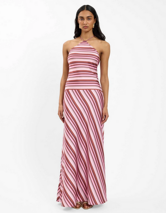 With Harper Lu Halter Maxi Dress Magenta Stripe
