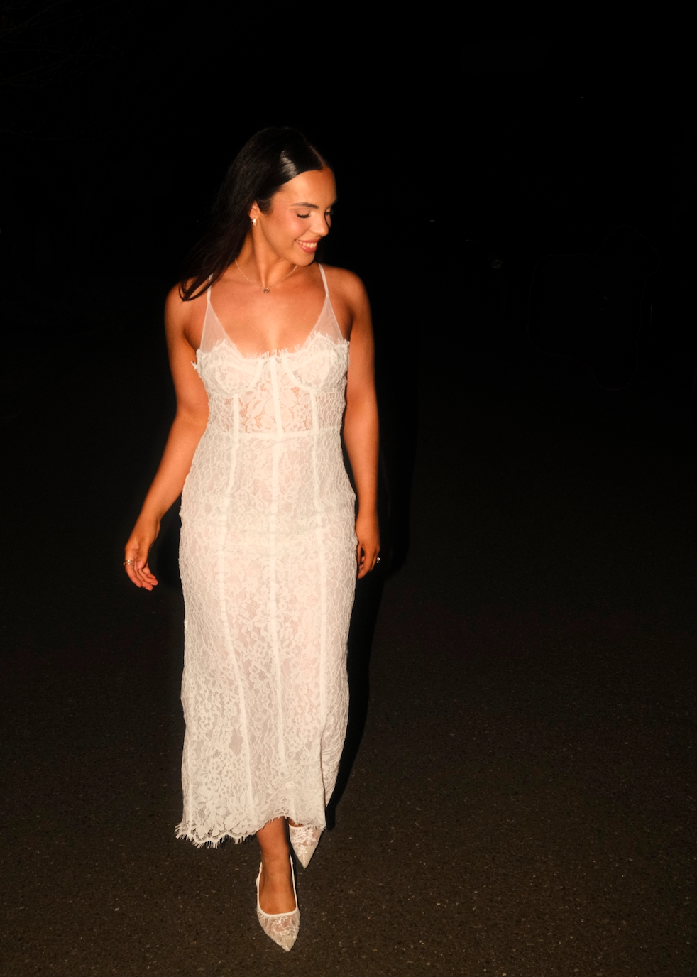 Meshki Ottilie Lace And Mesh Midi Dress White