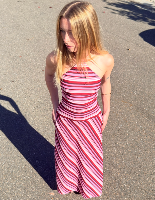 With Harper Lu Halter Maxi Dress Magenta Stripe For Hire